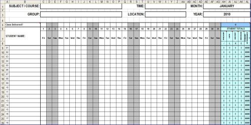 Monthly Attendance Template in MS Excel
