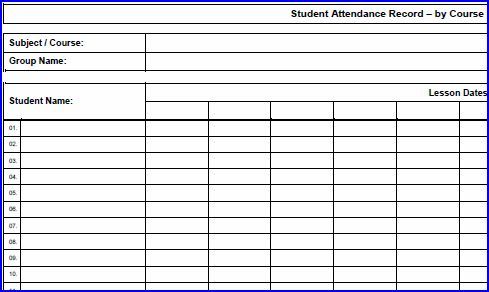 Printable Course Attendance Sheet in PDF format