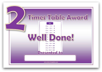 2 times table award certificate template