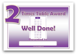 2 times table award certificate template