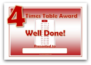 4 times table award certificate template