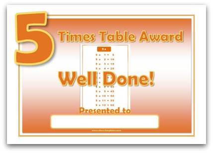 5 times table award certificate template