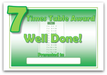 7 times table award certificate