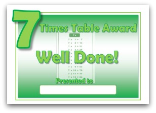 7 times table award certificate template