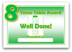 8 times table award certificate template