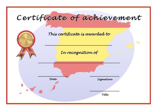 Certificate of Achievement - A4 Landscape - Spanish 1