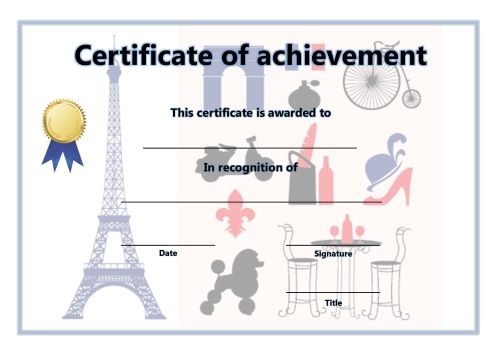 Certificate of Achievement - A4 Landscape - French 1