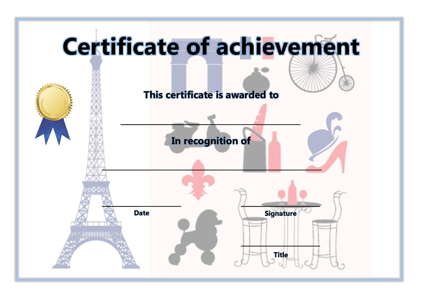 Certificate of Achievement - French 1