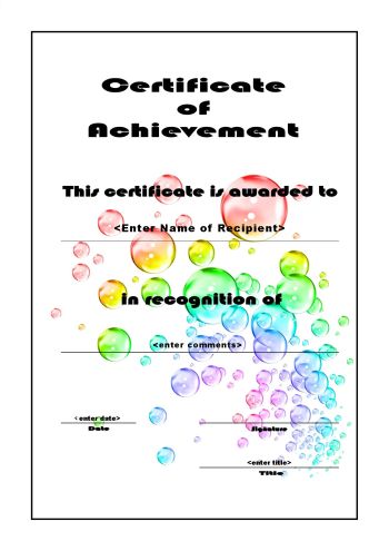 Certificate of Achievement 106 - A4 Portrait - Bubbles