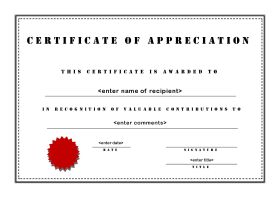 Certificate of Appreciation - A4 Landscape