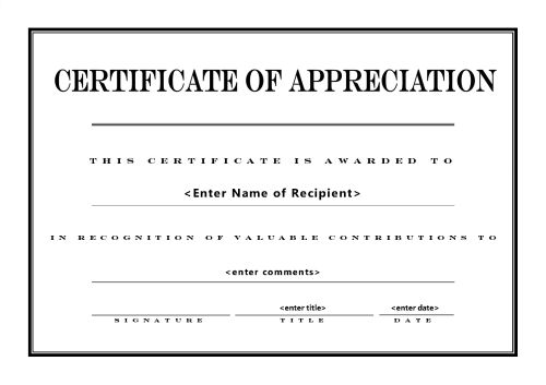 Certificates of Appreciation