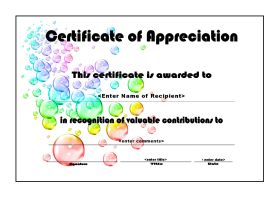 Certificate of Appreciation - A4 Landscape - Bubbles