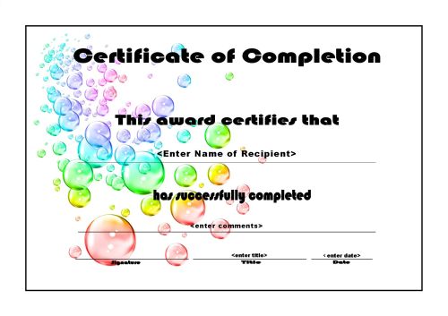 Certificate of Completion 006 - A4 Landscape - Bubbles