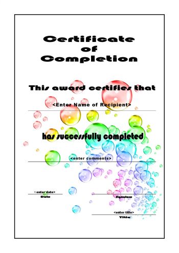 Certificate of Completion 106 - A4 Portrait - Bubbles
