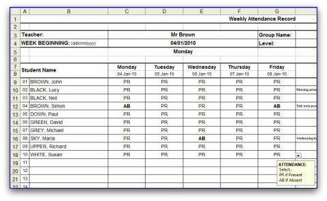 Weekly Attendance Chart