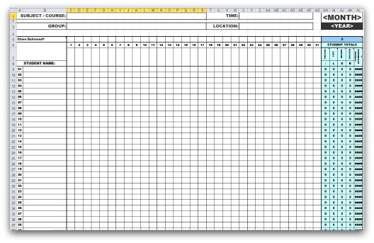 attendance excel template