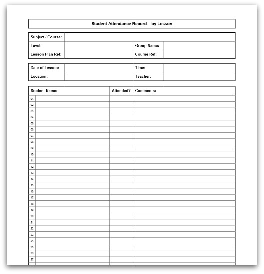 Attendance Chart Pdf