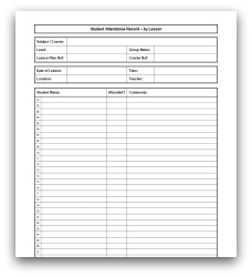 Printable Lesson Attendance Form in PDF format