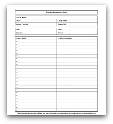 Printable Attendance Form for Trainers and Instructors in PDF format