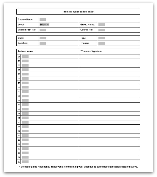 Training Attendance Sheet