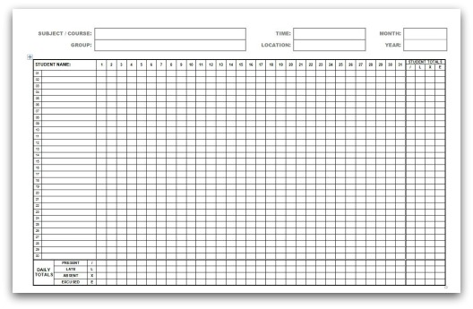 Blank Attendance Chart