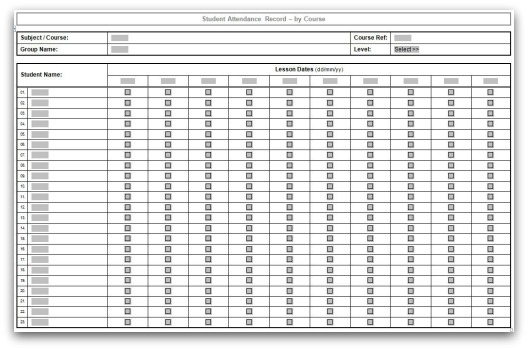 Course Attendance Template in Microsoft Word format