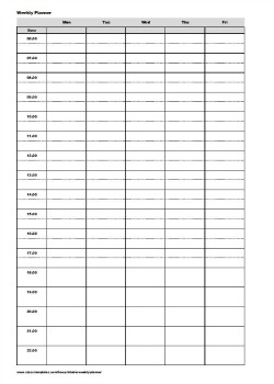 Five Day Weekly Planner Printable & Fillable PDF Week Days 