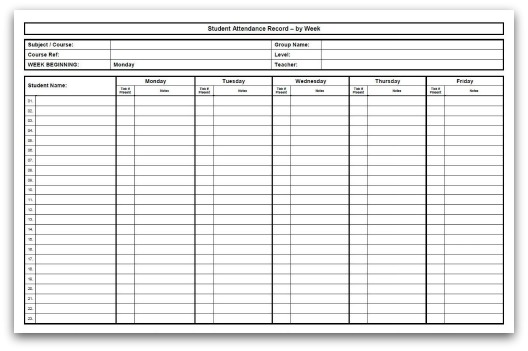 Click here for your Printable Weekly Attendance Sheet