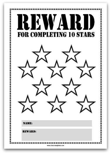 10 Stars Printable Reward Chart in Black