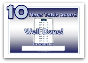 10 times table award certificate template