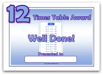 12 times table award certificate template