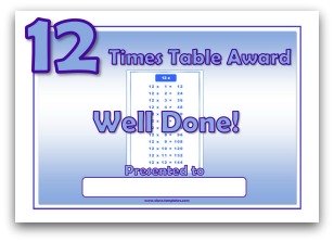 12 times table award certificate template
