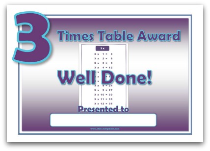 3 times table award certificate template