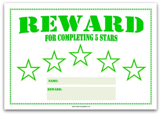 5 Star Reward Chart for Kids in Green