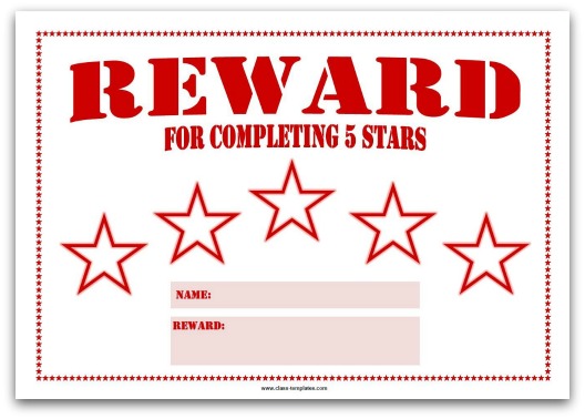 5 Star Reward Chart for Kids in Red