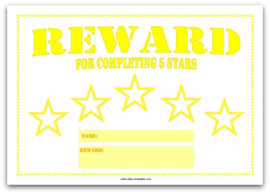 5 Star Printable Reward Chart for Kids in Yellow