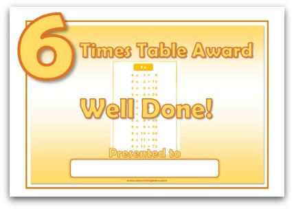 6 times table award certificate template