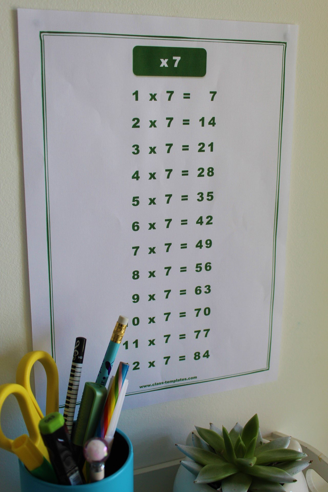 7 Times Table Chart on wall