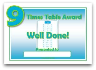 9 times table award certificate template