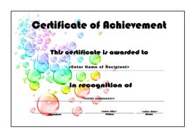 Free Printable Certificates of Achievement - A4 Landscape - Bubbles