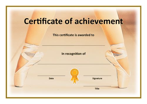 Certificate of Achievement - A4 Landscape - Dance 1