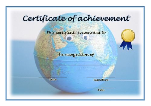 Certificate of Achievement - A4 Landscape - Geography 1