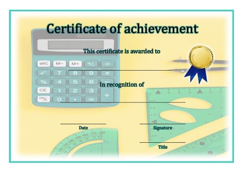 Certificate of Achievement - A4 Landscape - Math 1
