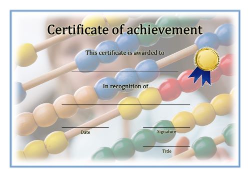 Certificate of Achievement - A4 Landscape - Math 2