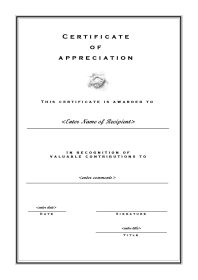 Certificate of Appreciation