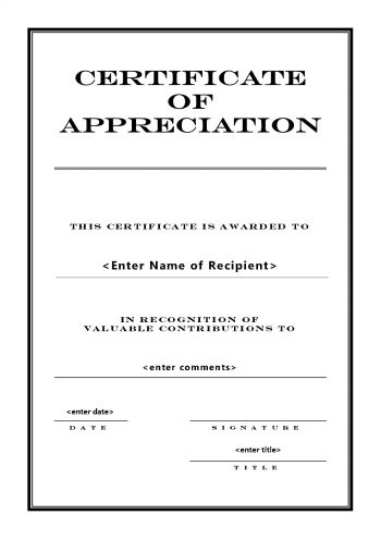 Certificate of Appreciation