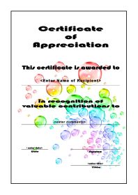 Certificate of Appreciation - A4 Portrait - Bubbles