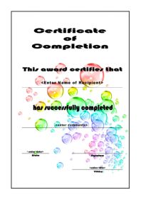 Free Certificate Template of Completion - A4 Portrait - Bubbles