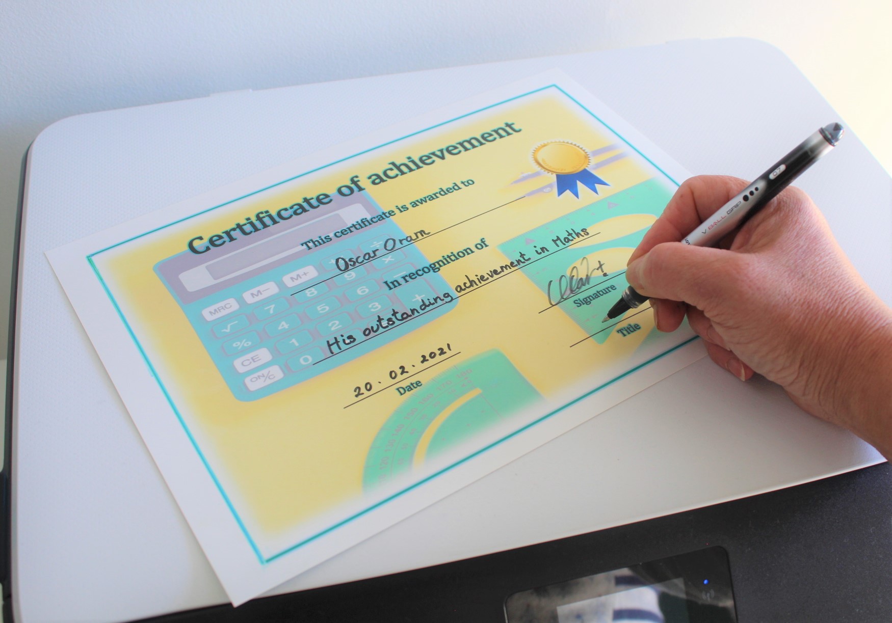 Completing the certificate by hand