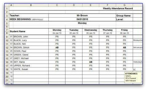 Weekly Attendance Sheet Template in MS Excel format
